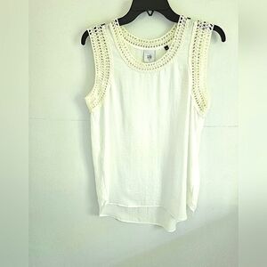 Cabi Marisa Crochet Trim Ivory Sleeveless Tank Top 5042